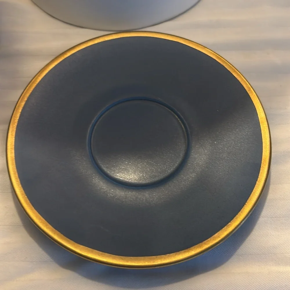 DaySpring Scripture Verse Tea Cup and saucer. Verse- Acts 3:19 KJV Blue & Gold
